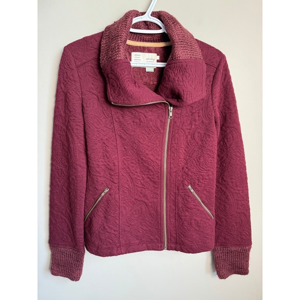 Saturday Sunday Anthropologie Quilted Moto Jacket Womens S Burgundy Boho Fall